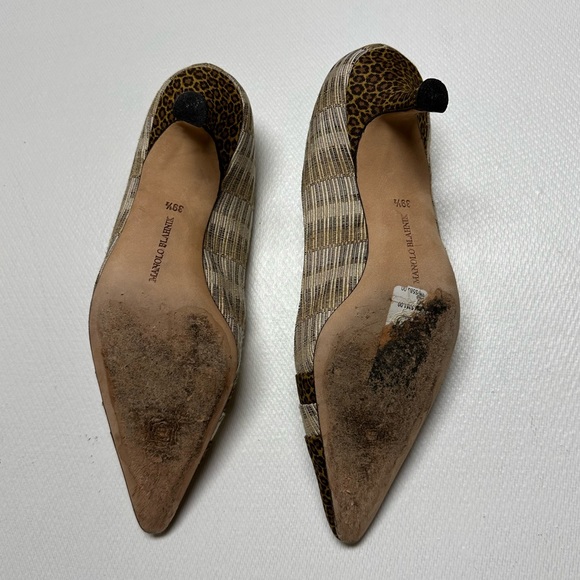 Manolo Blahnik Leopard/Striped Pointed Toe Kitten Heels Size 39 1/2 EUC - Picture 6 of 16